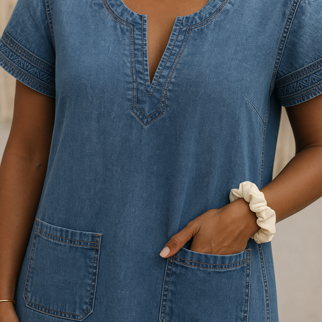 Elin™ | Ledig Jeansklänning med V-ringning
