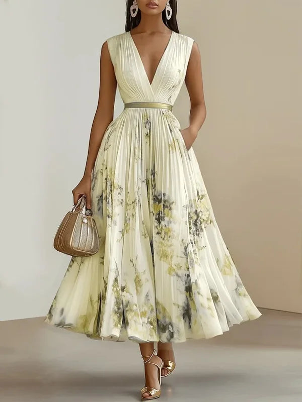 Isa™ | Elegant Maxiklänning med Akvarellmönster