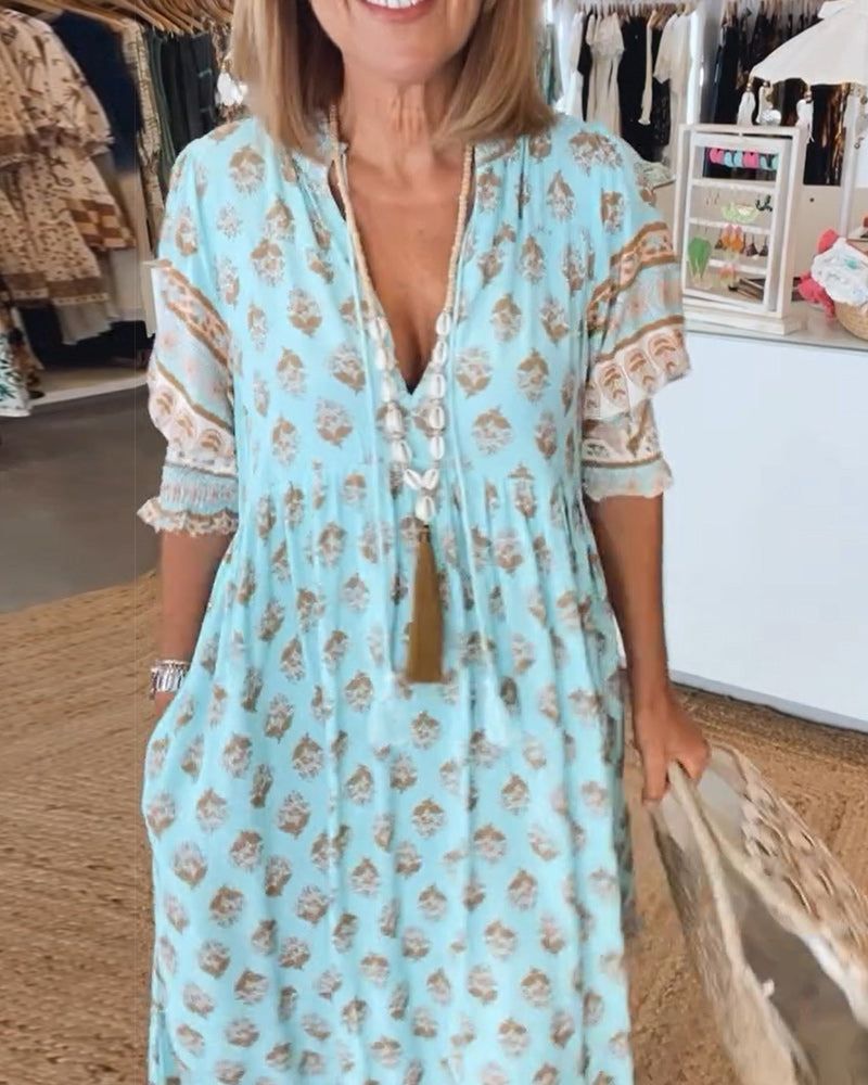 Katrine™ | Lång Boho Sommarklänning med Mönster