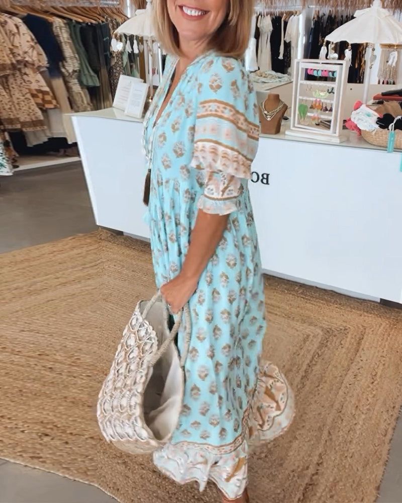 Katrine™ | Lång Boho Sommarklänning med Mönster