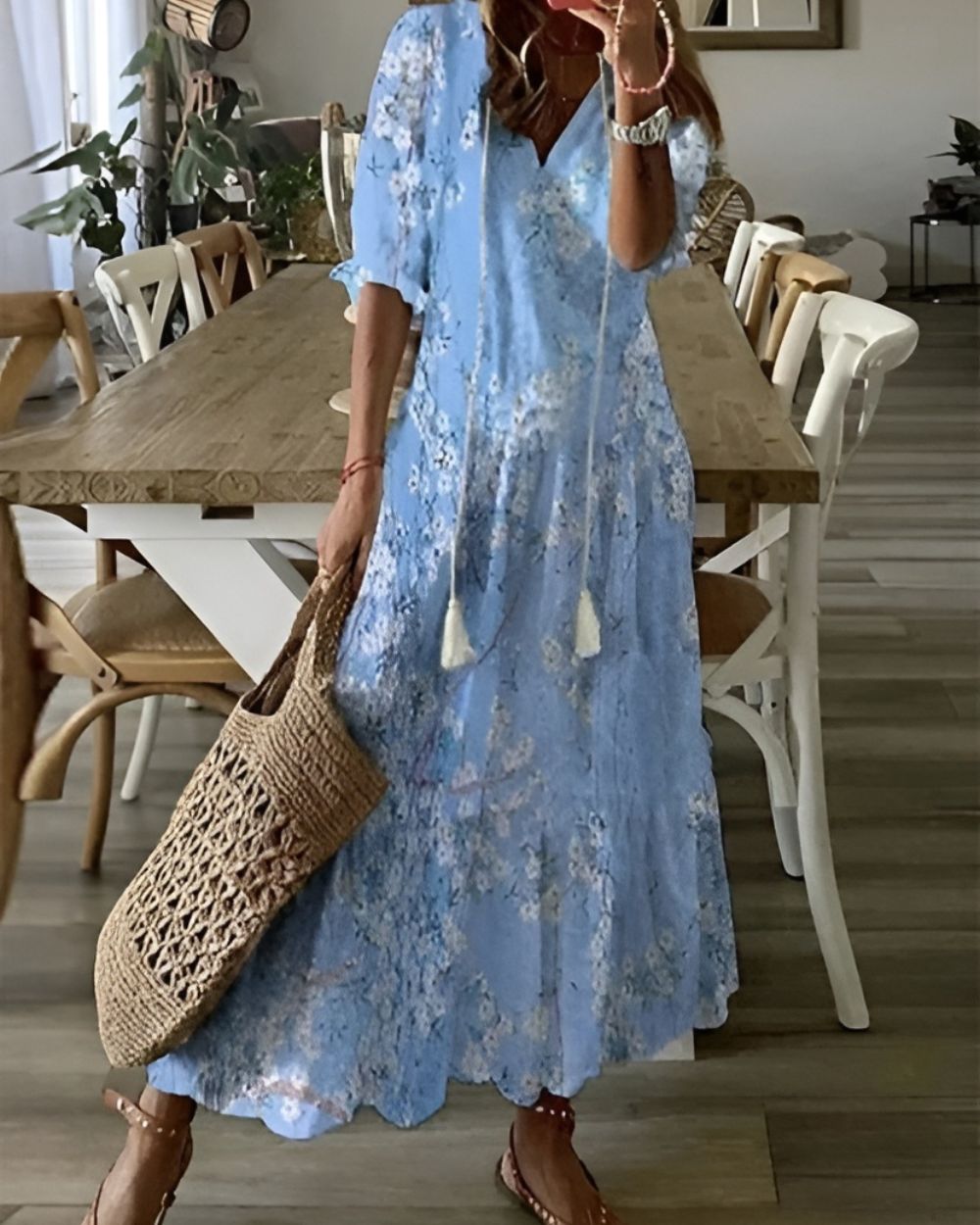 Celina™ | Boho Maxiklänning med Tofsdetaljer