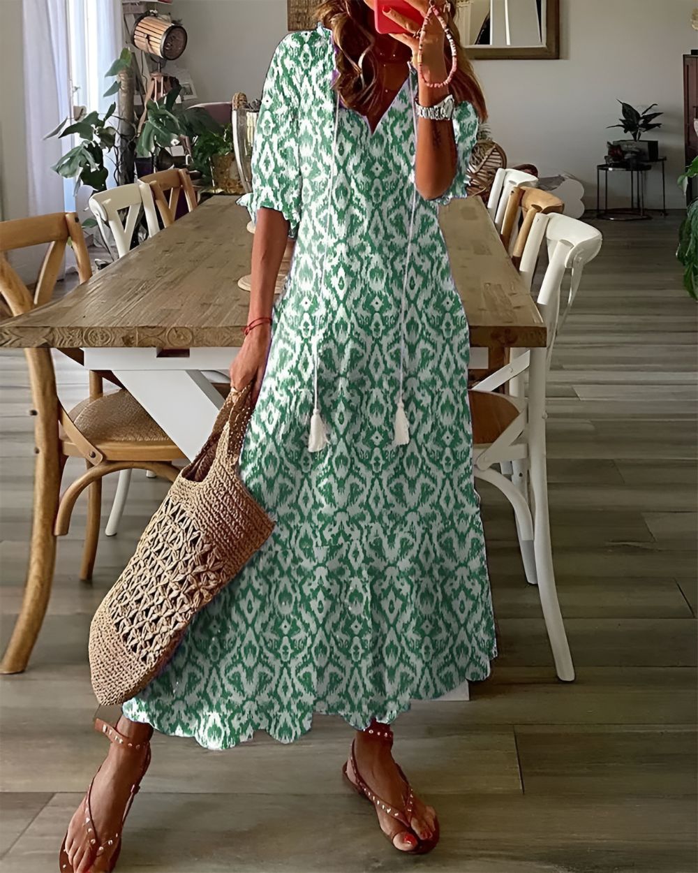 Celina™ | Boho Maxiklänning med Tofsdetaljer