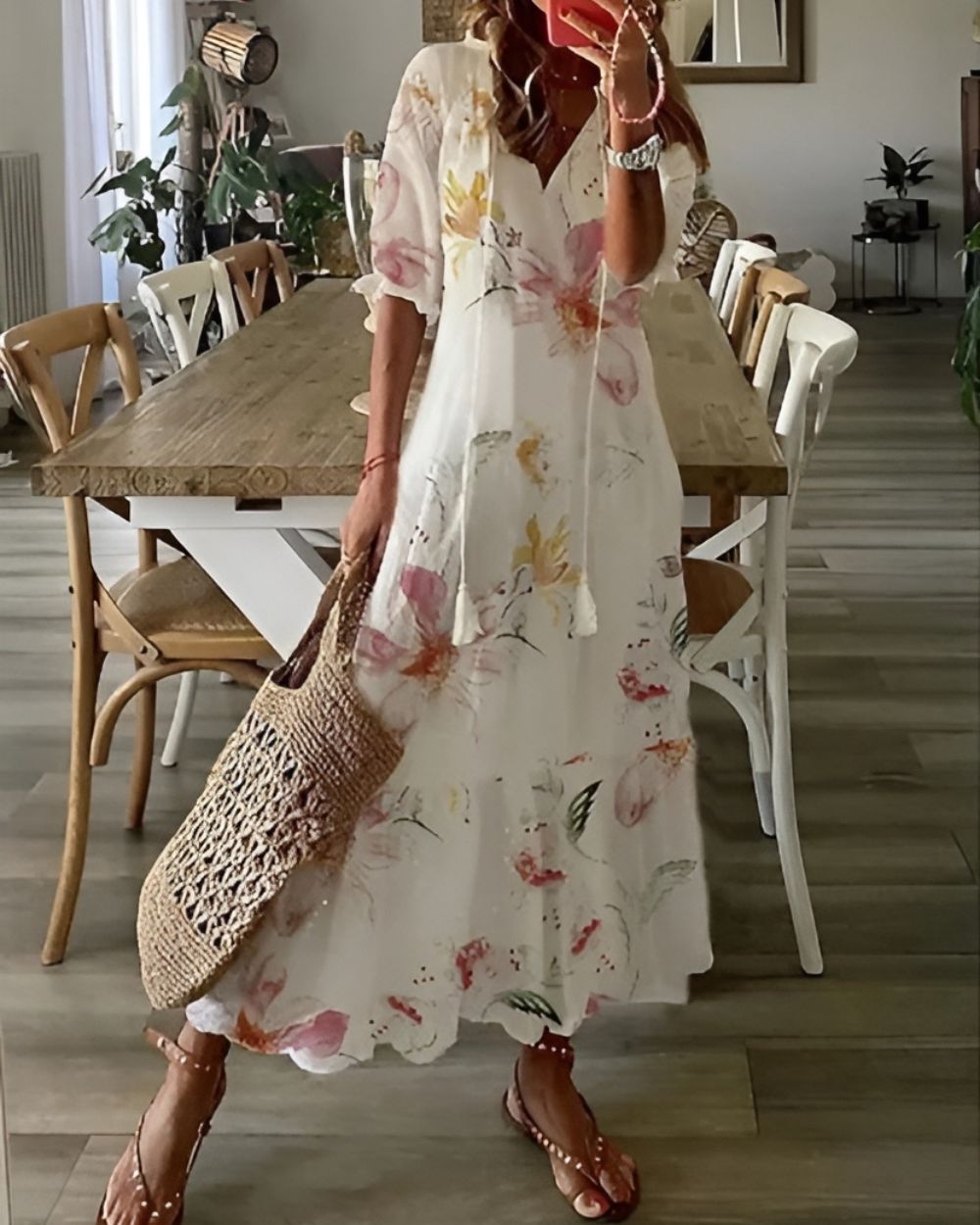 Celina™ | Boho Maxiklänning med Tofsdetaljer