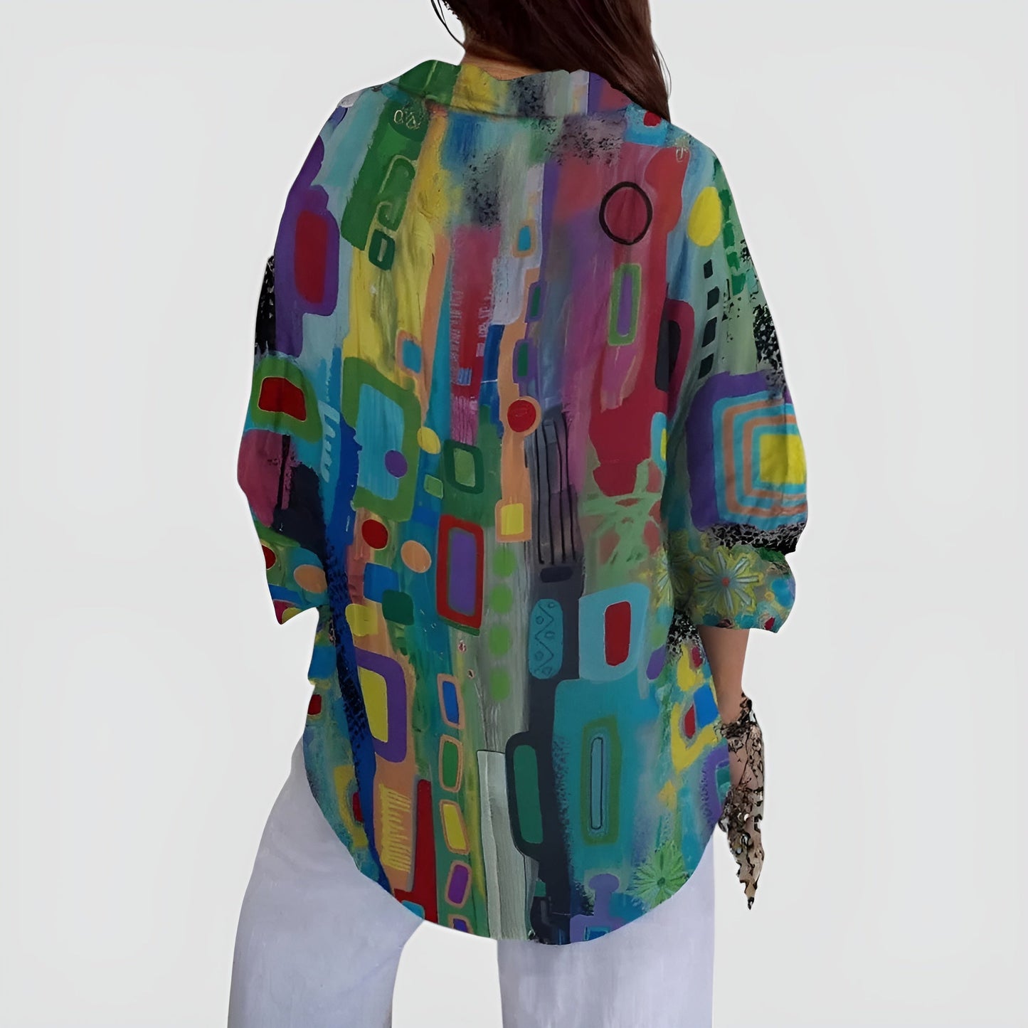 Edna™ | Färgstark Blus med Geometriskt Mönster