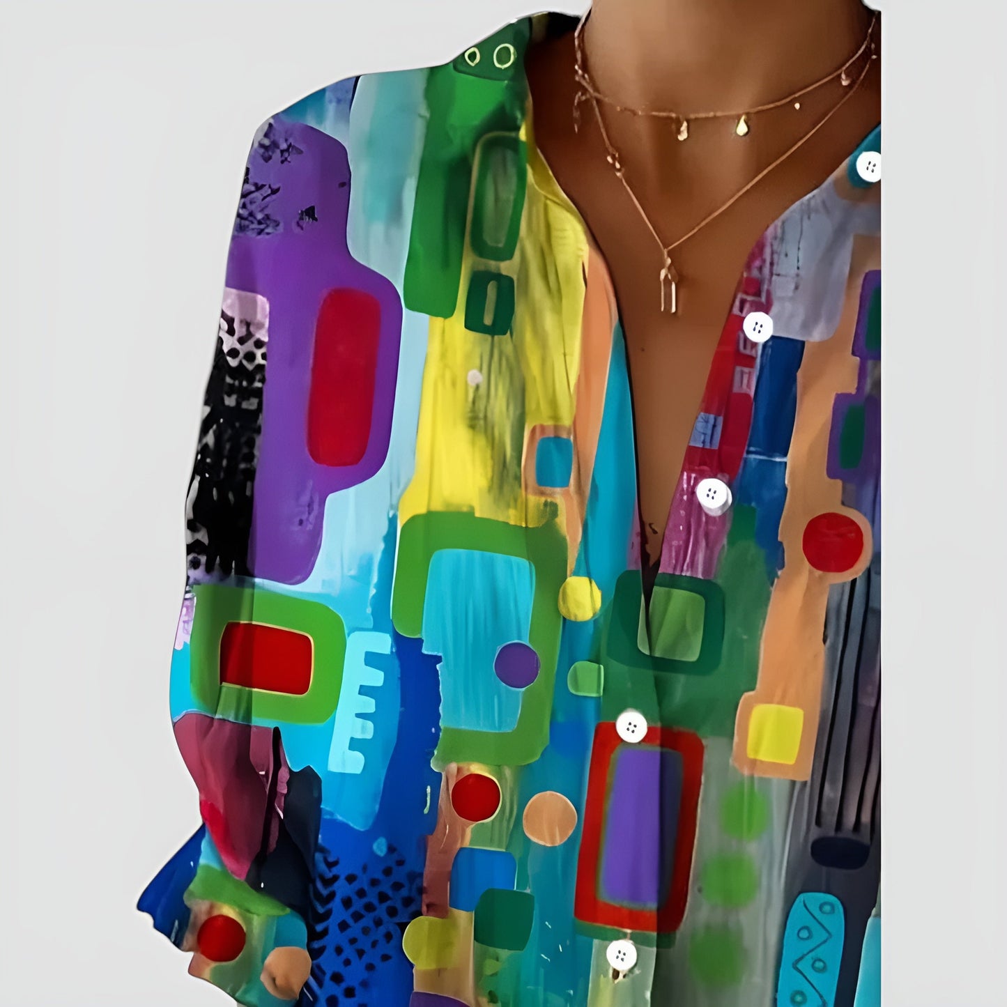 Edna™ | Färgstark Blus med Geometriskt Mönster