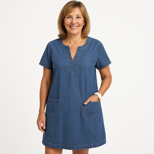 Elin™ | Ledig Jeansklänning med V-ringning