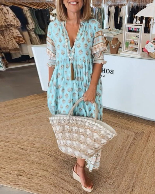Katrine™ | Lång Boho Sommarklänning med Mönster