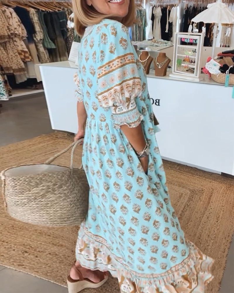 Katrine™ | Lång Boho Sommarklänning med Mönster