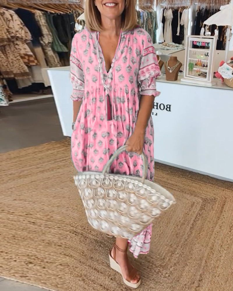 Katrine™ | Lång Boho Sommarklänning med Mönster