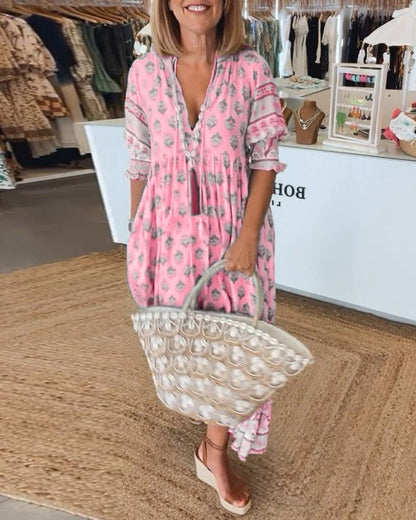 Katrine™ | Lång Boho Sommarklänning med Mönster
