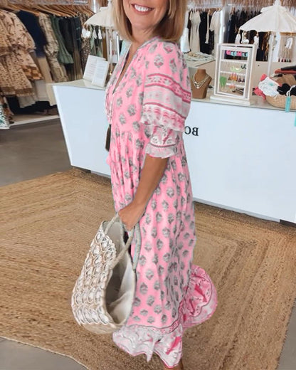 Katrine™ | Lång Boho Sommarklänning med Mönster