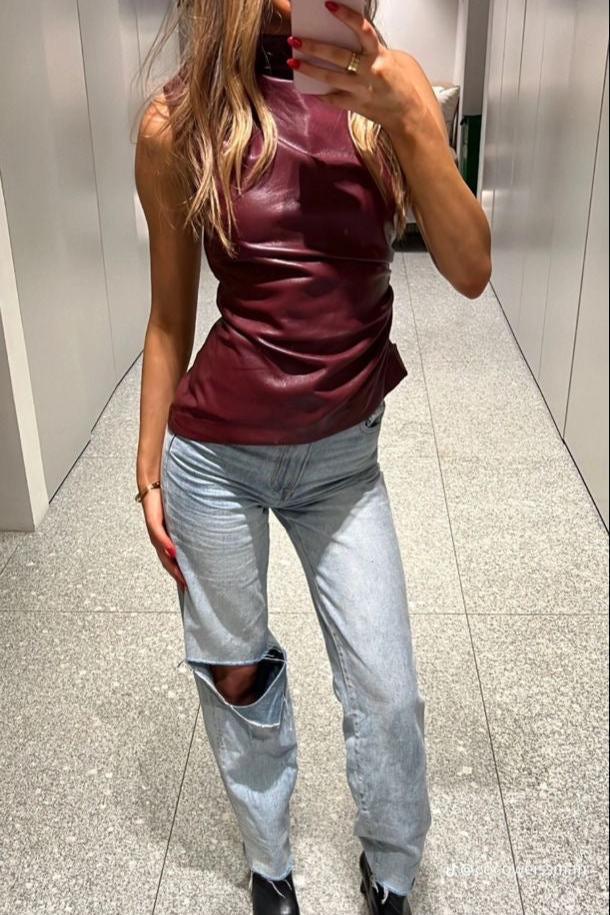Jody läder burgundy topp - My Store