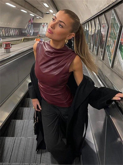 Jody läder burgundy topp - My Store