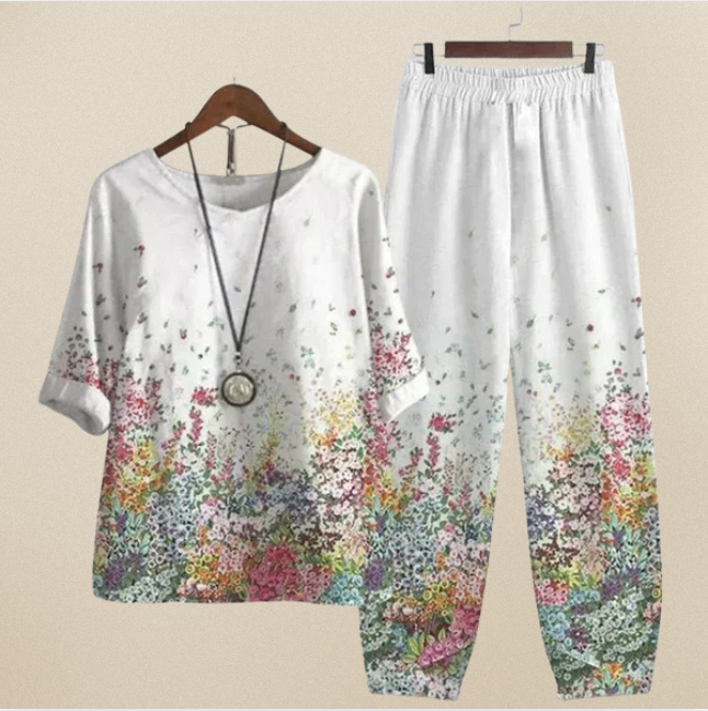 Jemima | Blommig Mönster Skjorta och Byx Set
