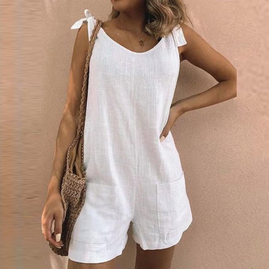 Tuva™ | Somrig Kort Jumpsuit med Rosettband