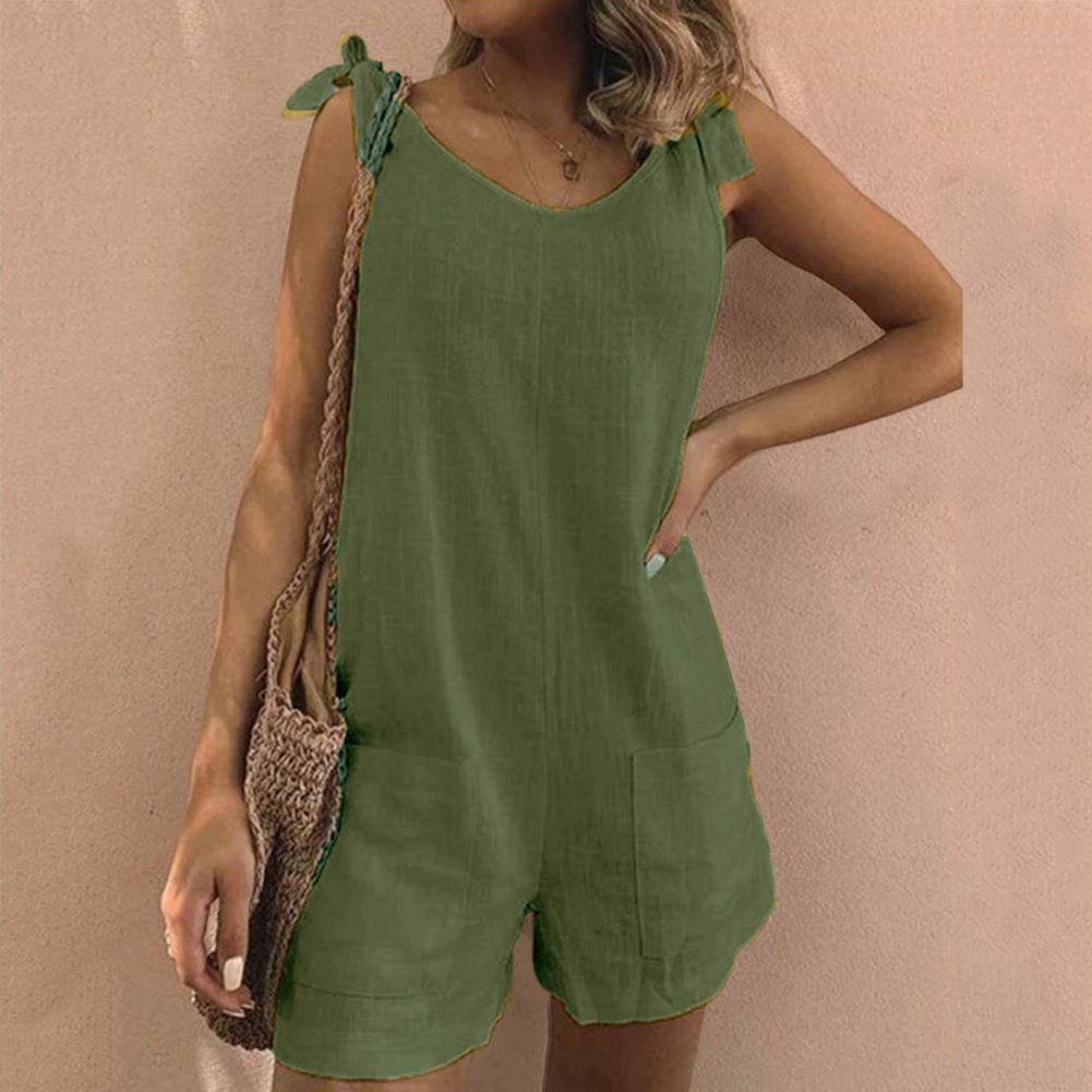 Tuva™ | Somrig Kort Jumpsuit med Rosettband