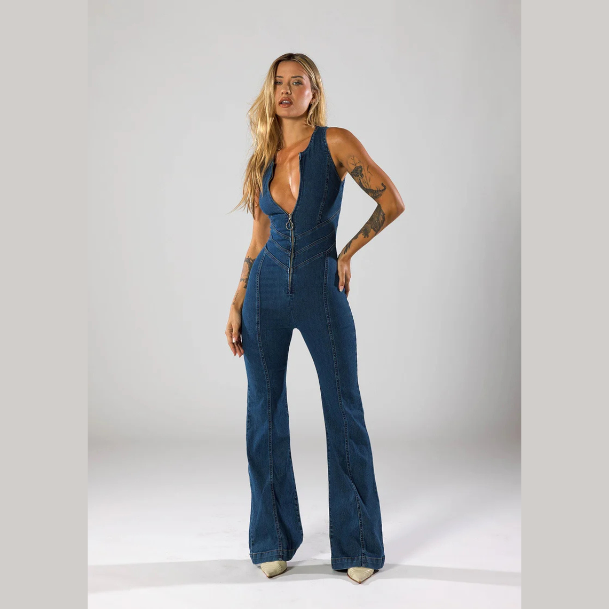 Jolande | Figurformande Denim Jumpsuit