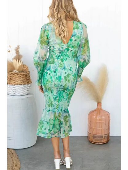 Sarah™ | Romantisk Midiklänning med Blommigt Mönster