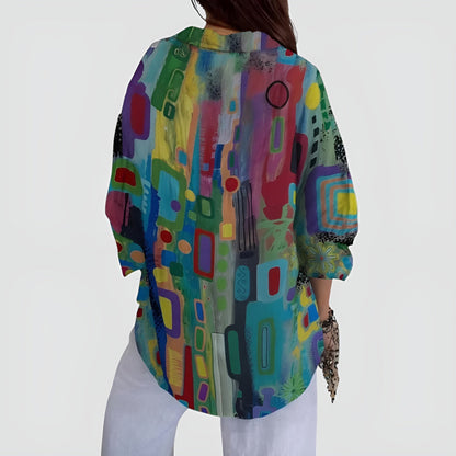 Edna™ | Färgstark Blus med Geometriskt Mönster